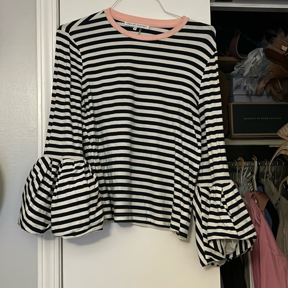 English factory long sleeve striped shirt with poof detailing on sleeve - Picture 1 of 4